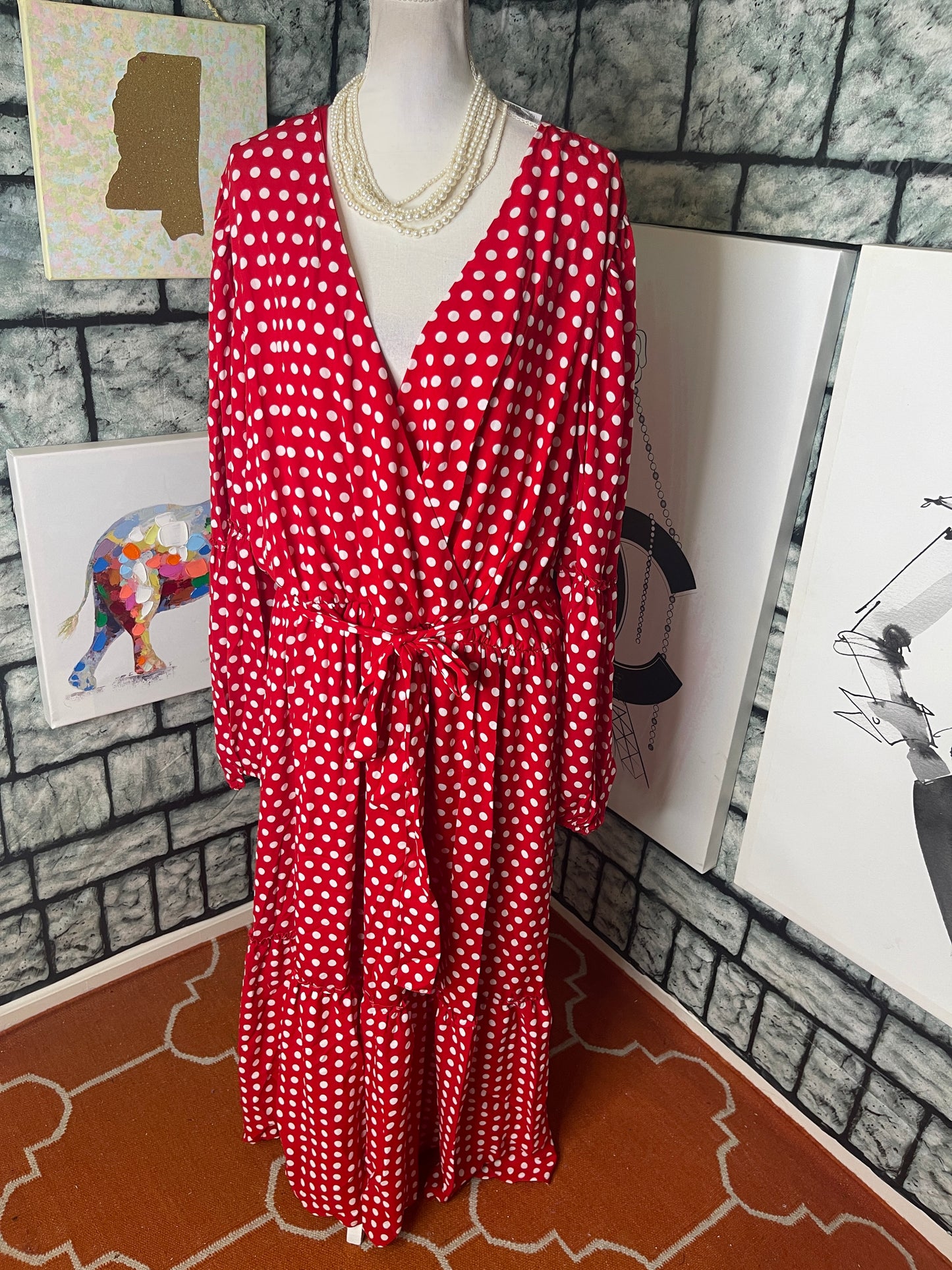 NEW Ashley Stewart red polka dot dress women sz 26