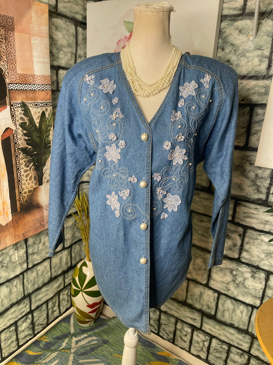 Monique Fashion Blue Denim Blazer Blouse Women sz 6