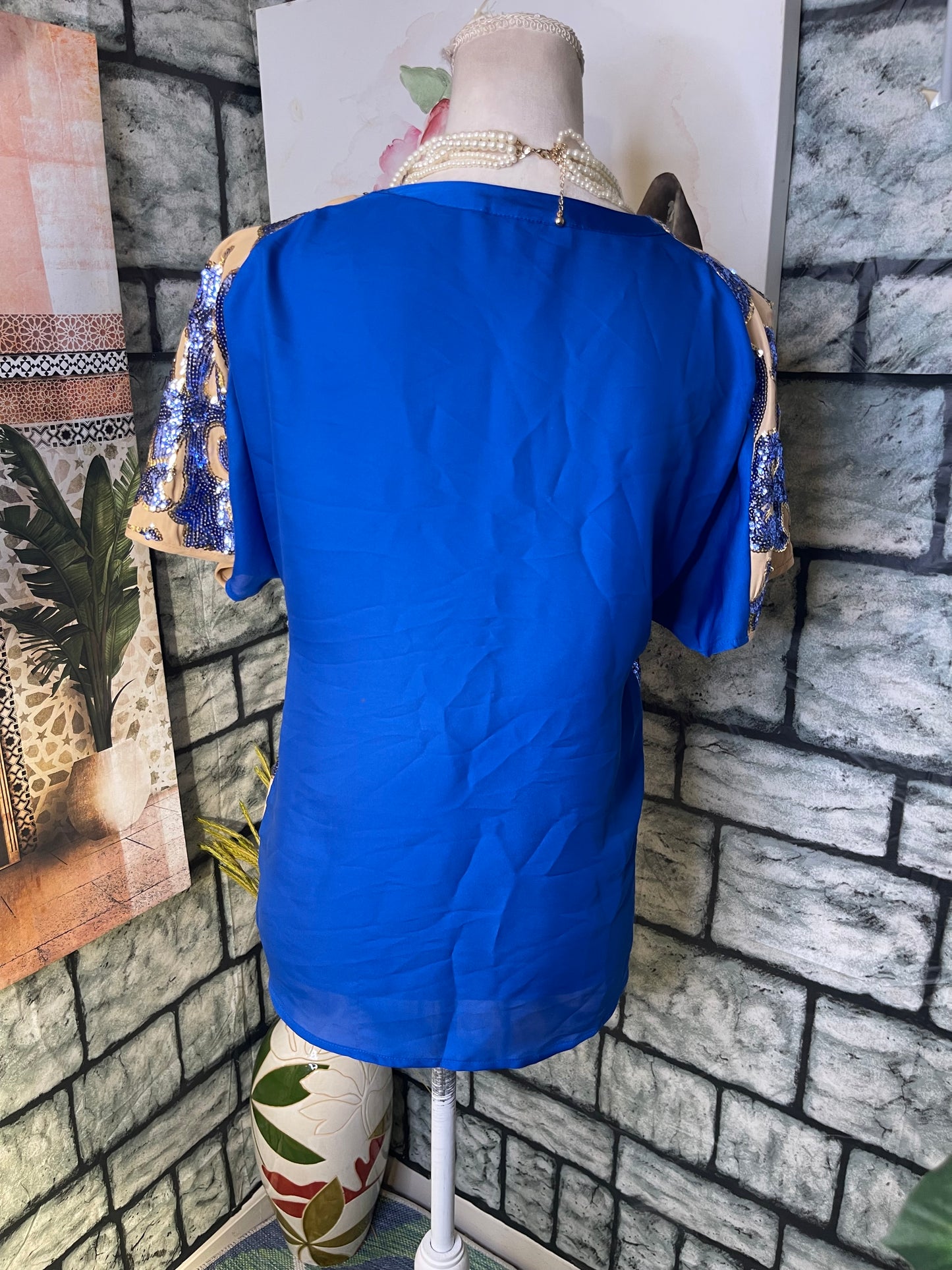Neiman Marcus Tracy Reese Blue Tan Blouse Women sz Small