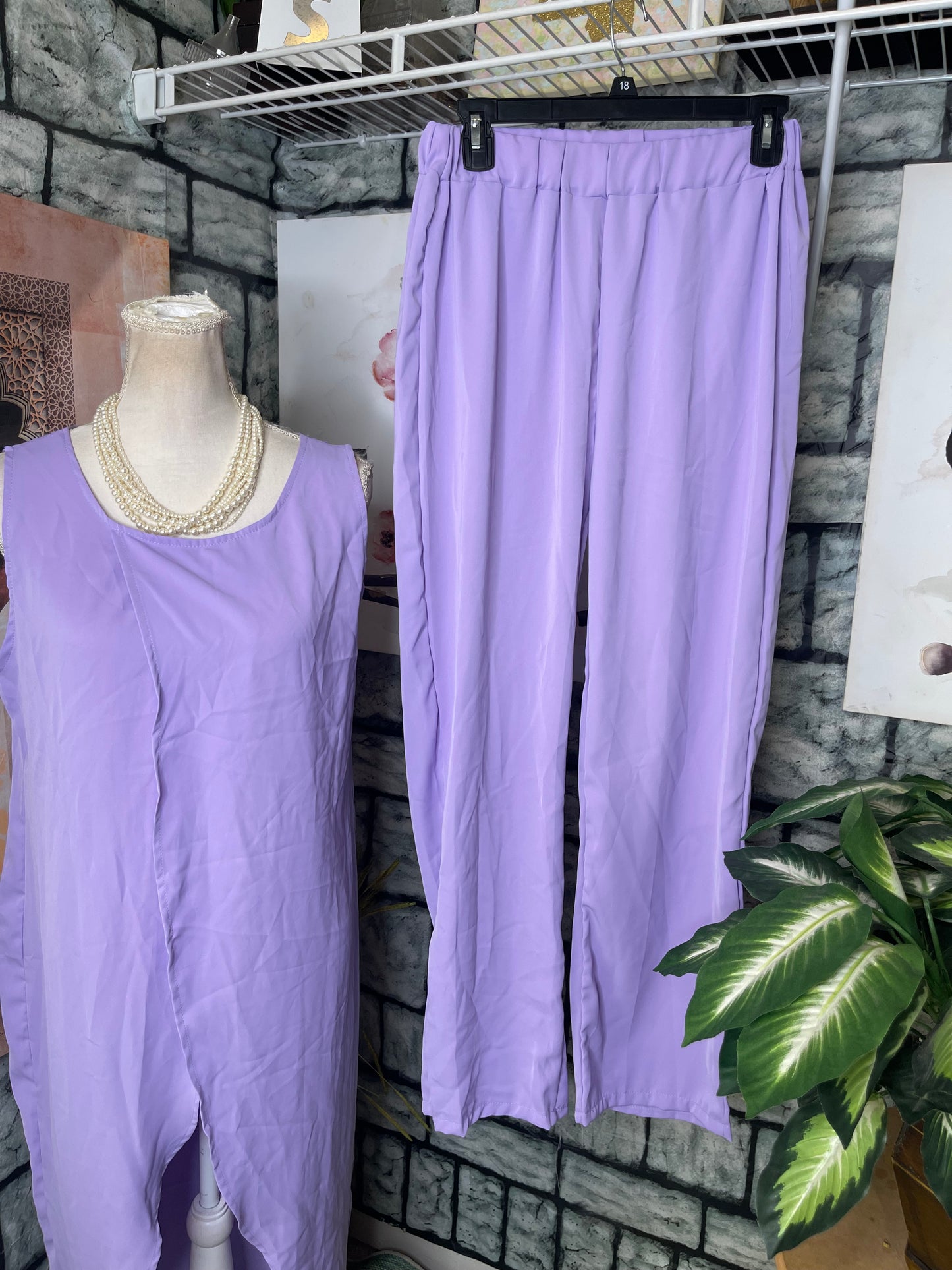 Purple 2 piece Pants Set Women sz Large