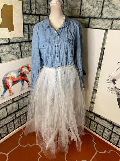 Liz Clairborn denim / White Custom Tutu Blouse Women sz XL