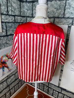 Val mode red white silk blouse women sz large