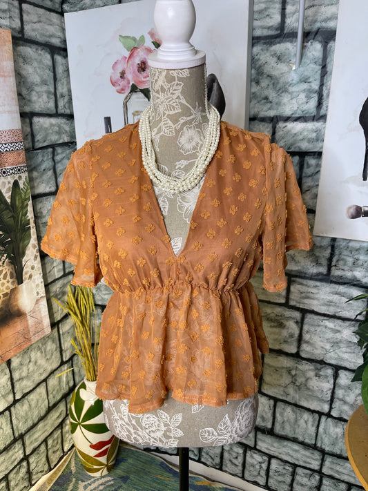 Shein Brown Crop Blouse Women sz Small