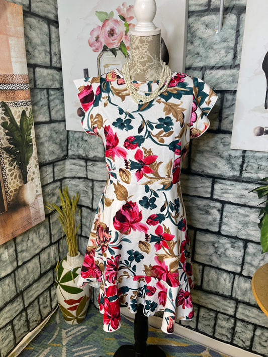 Shein White Pink Green Floral Dress Women sz Large