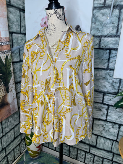 Fashion Nova Tan Yellow Button Blouse Women sz Small