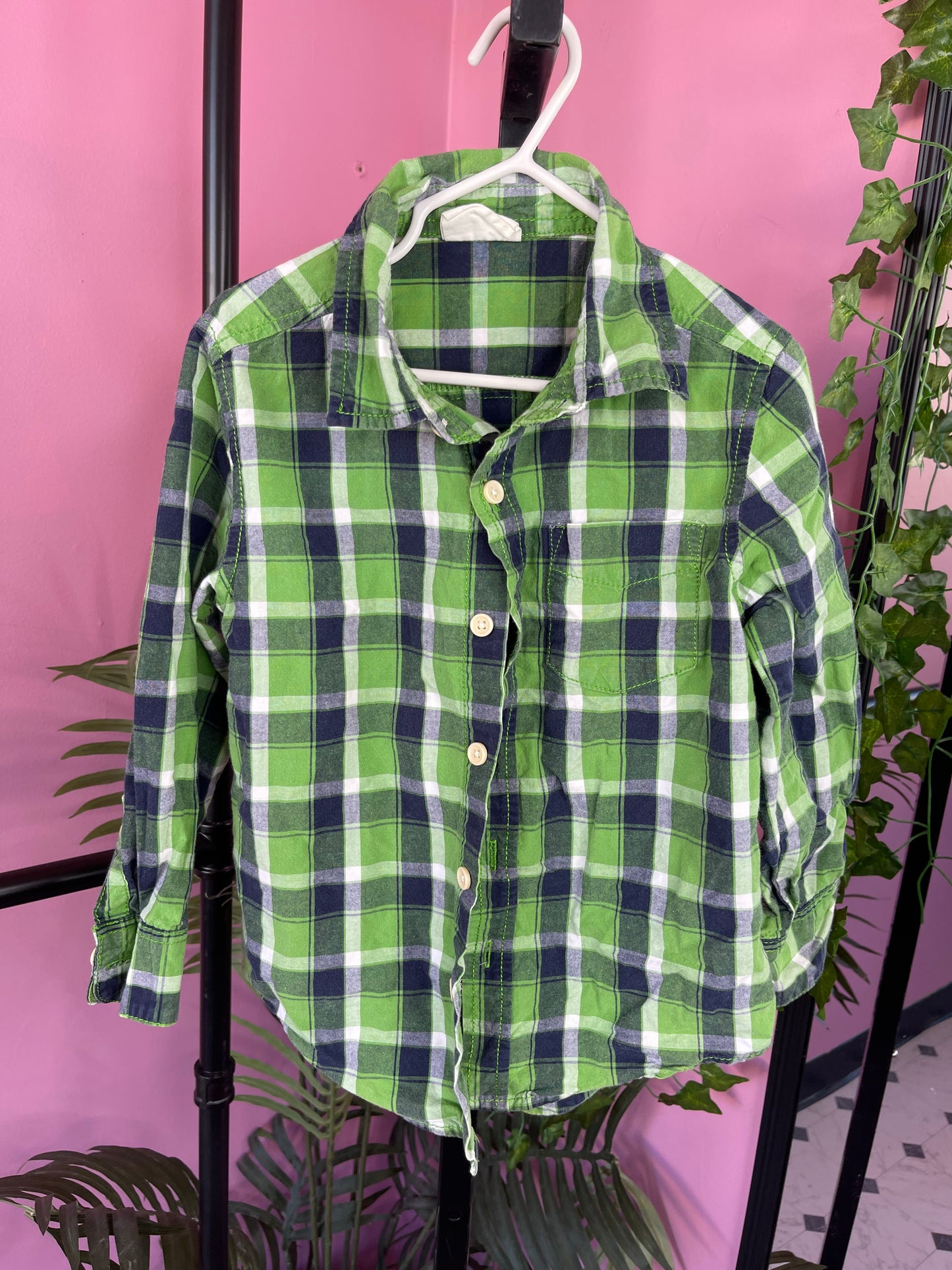 Crazy 8 Green Blue Button Shirt Boys sz XS 4