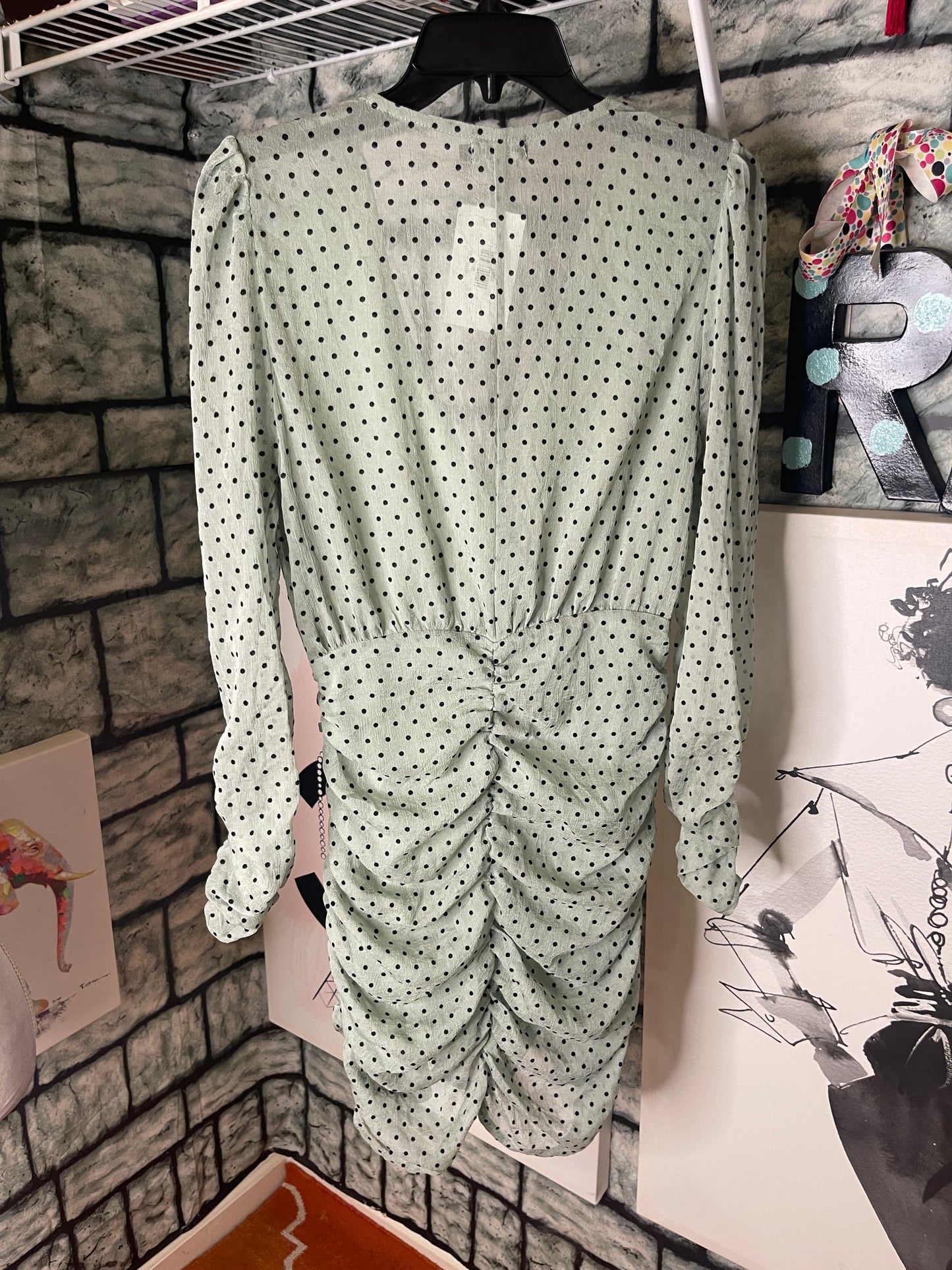Nasty Gal Green Black Polk Dot Dress Women sz Medium