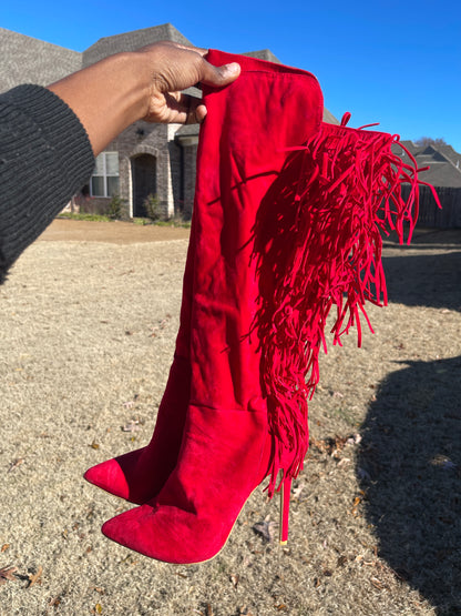 Alba Red Fringe Heels Women sz 10