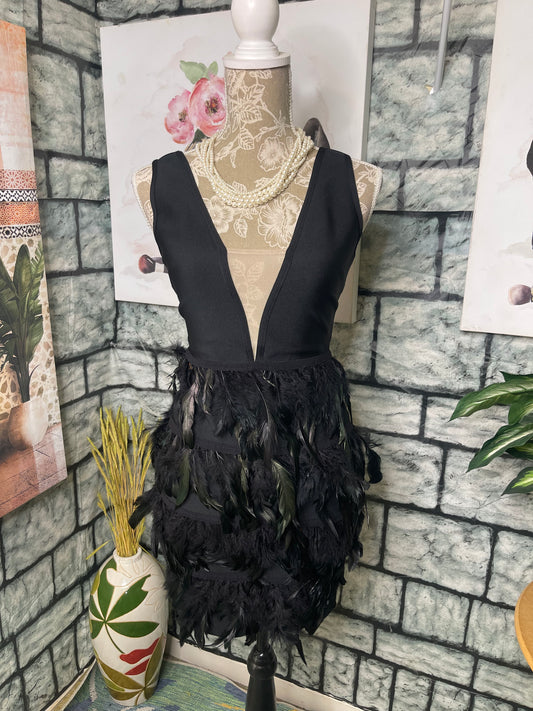NEW Fashion Nova Black Feather Dress Women sz Small