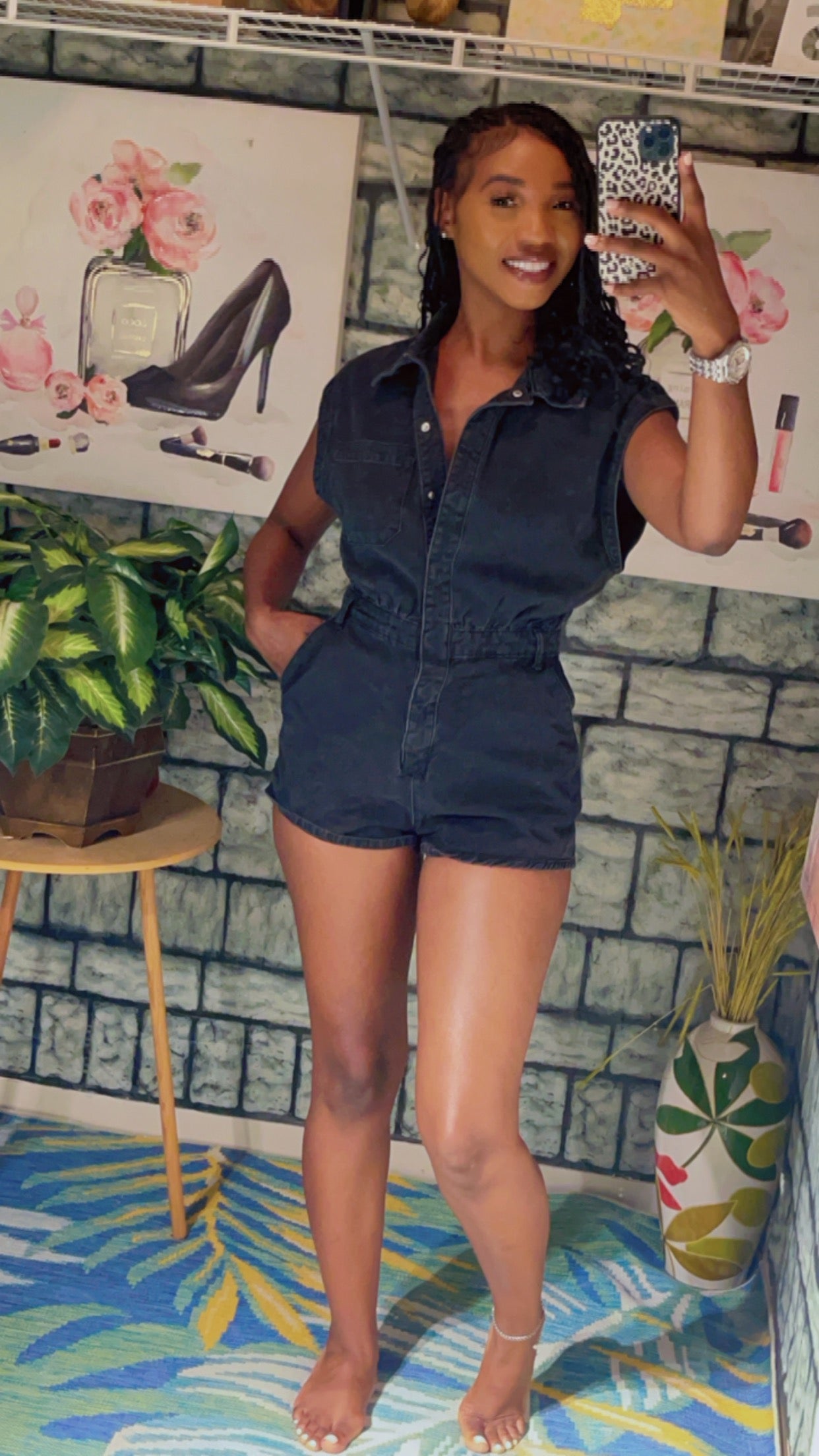 Zara Black Denim Romper Women sz Medium