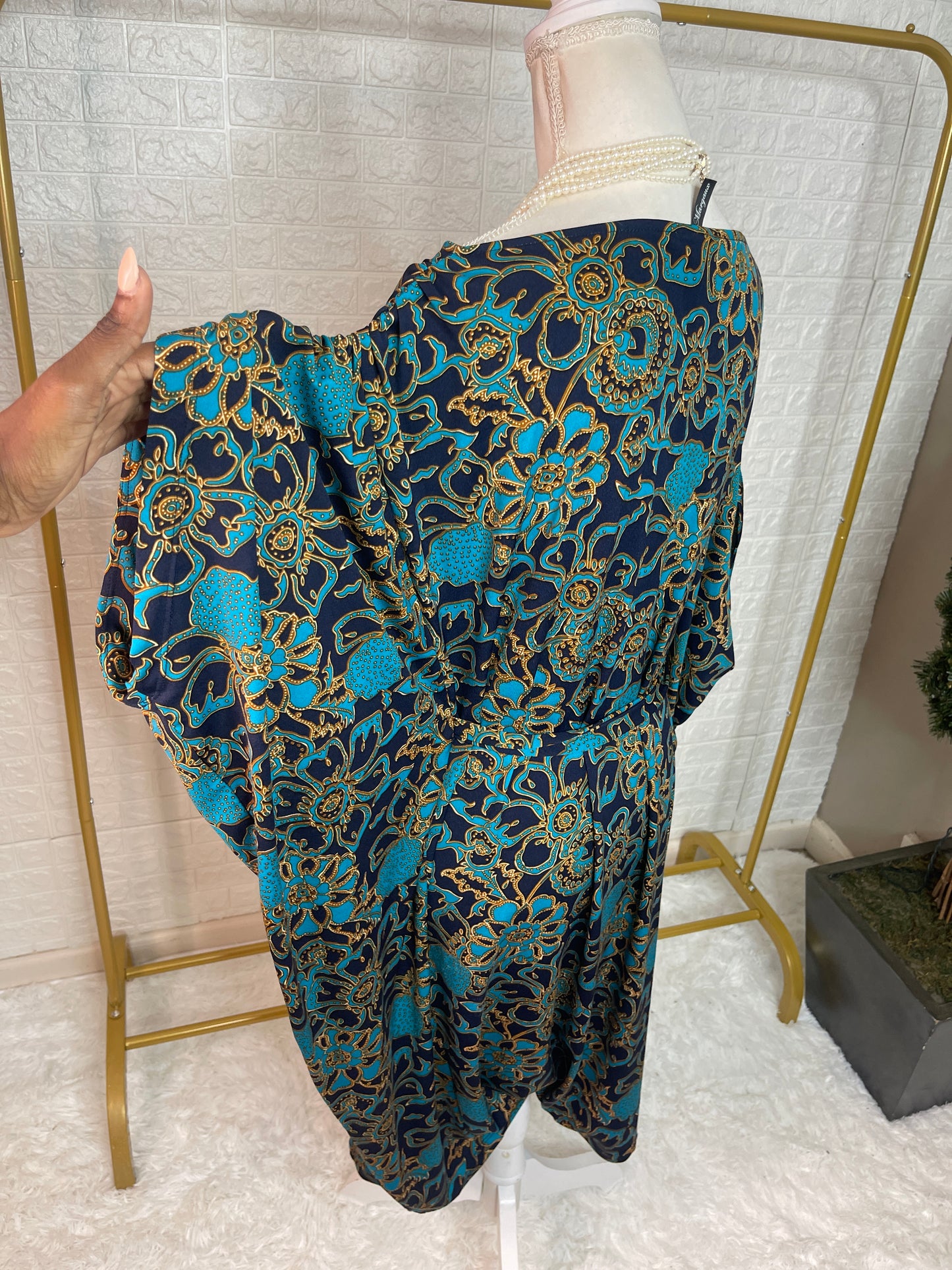 Marcelle Margaux Blue Tan Dress Women sz 2XL