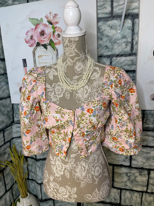 Marissa Webb Pink Denim Floral Blouse Women sz 2