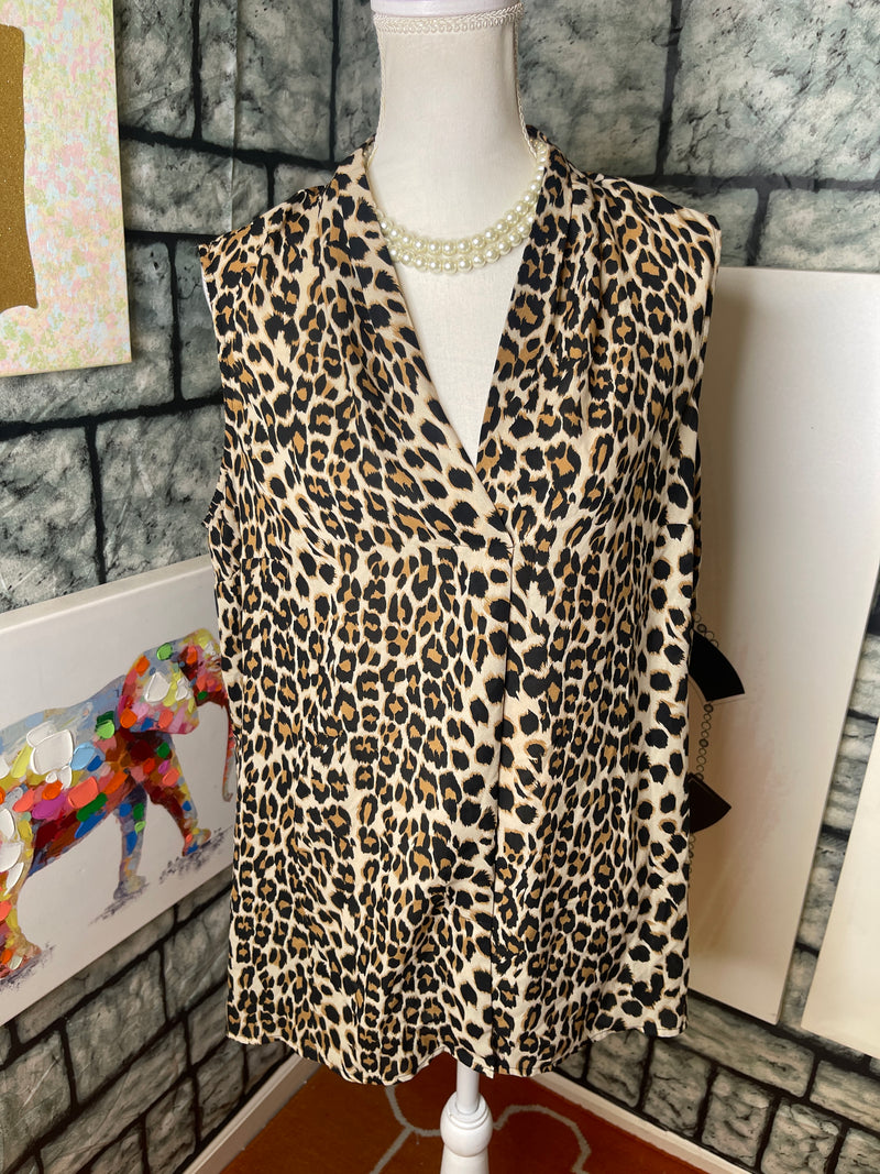 Roz & Ali brown animal print blouse women sz 1XL
