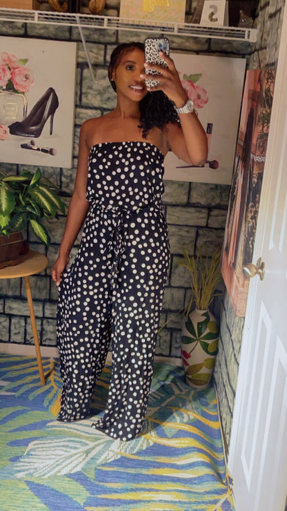 MSK Black White Polka Dot Jumpsuit Women sz Small