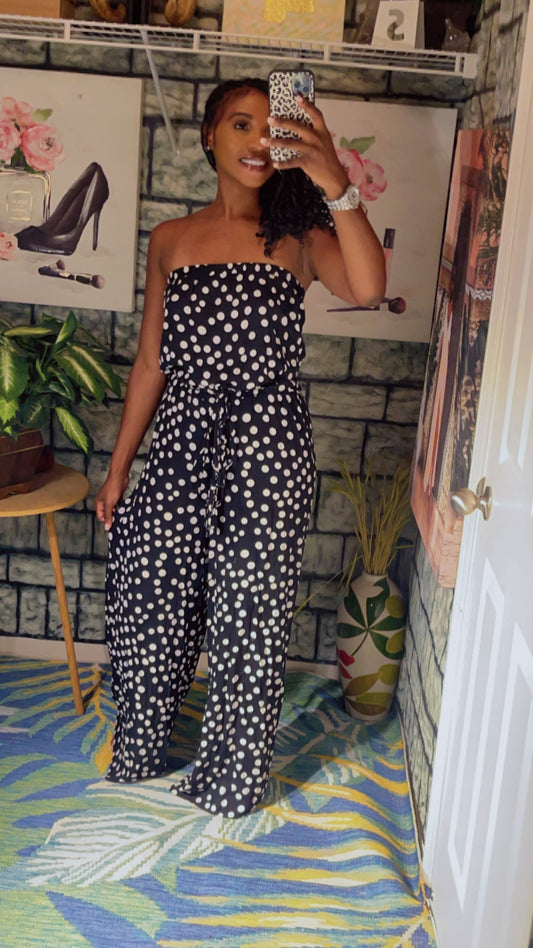 MSK Black White Polka Dot Jumpsuit Women sz Small