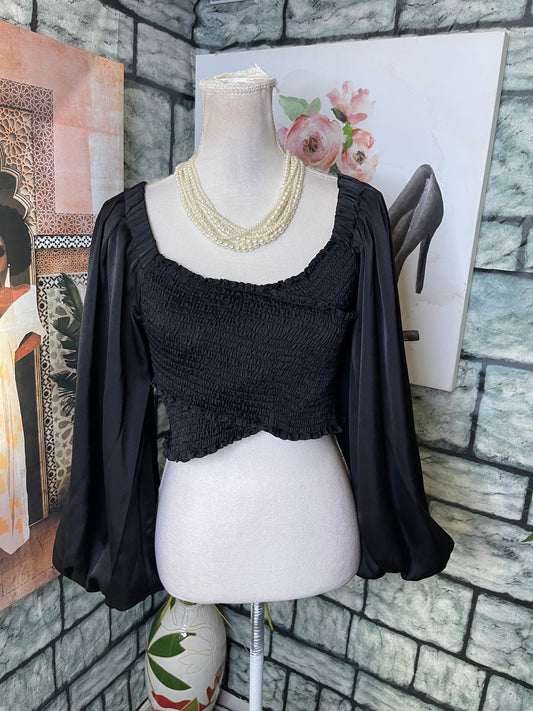Mustard Seed Black Half Blouse Women sz Large
