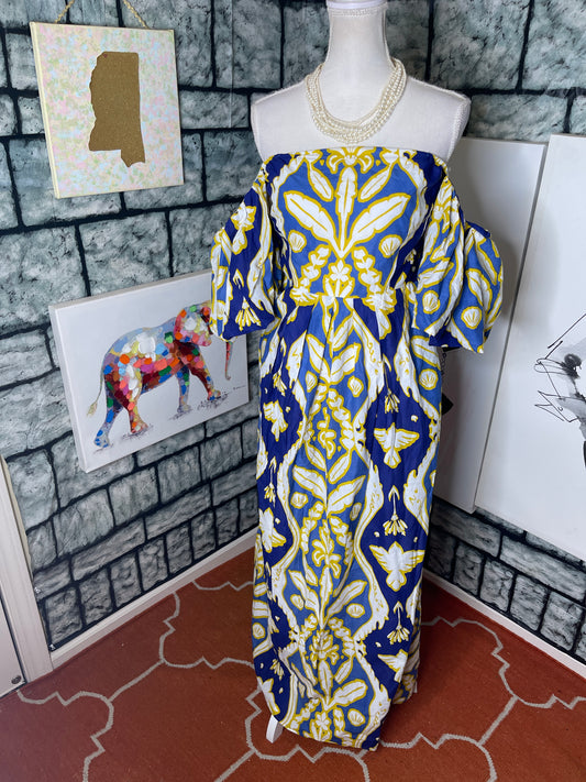 NEW Beyond Blue Yellow Dress Women sz Medium