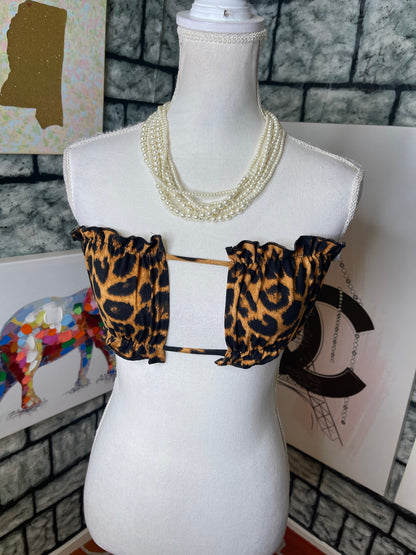 NEW Fashion Nova Crop Top Brown Black Animal Print Women sz XS