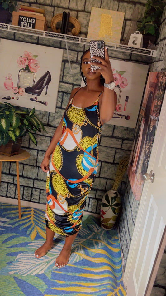 Madrag Black Colorful Print Dress Women sz 2XL