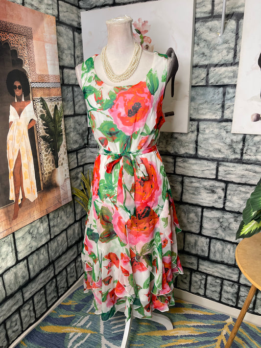 NEW Amanda Lane Pink Green Floral Dress Women sz 14