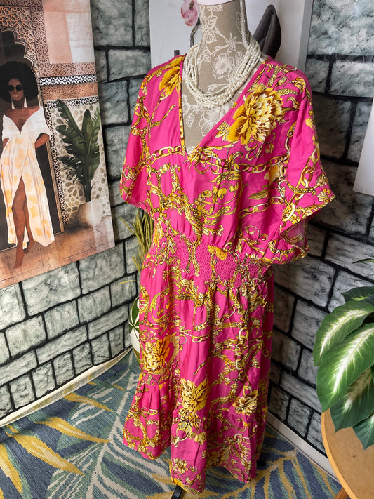 Mlle Gabrielle Pink Gold Print Dress Women sz 3XL