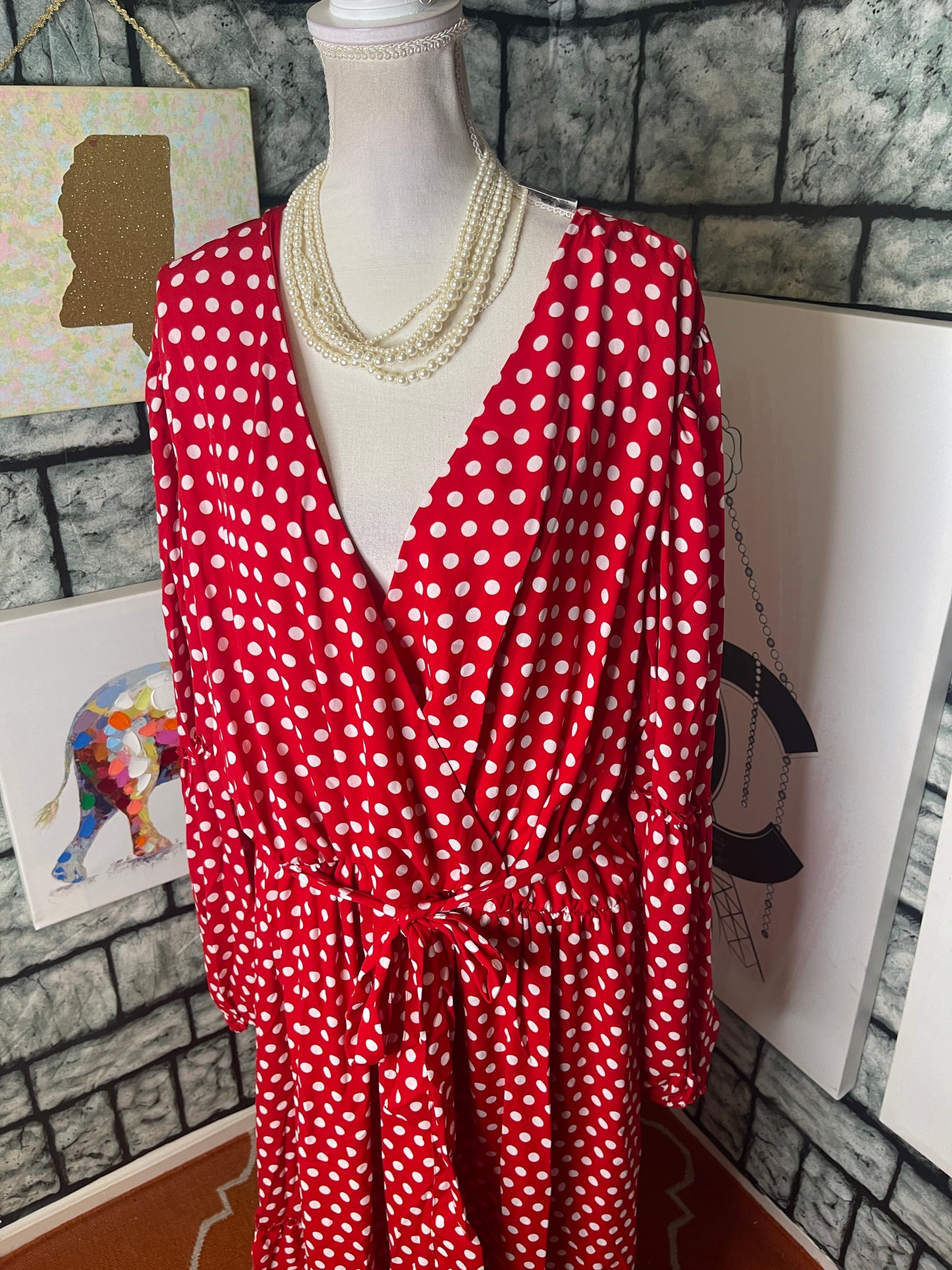 NEW Ashley Stewart red polka dot dress women sz 26