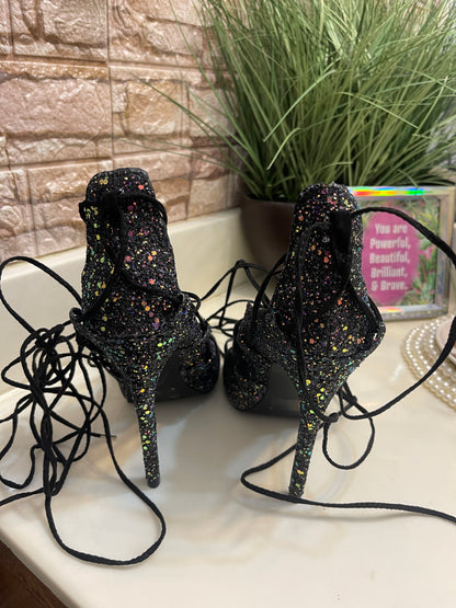 Qupid Purple Black Glitter Heels Women sz 8