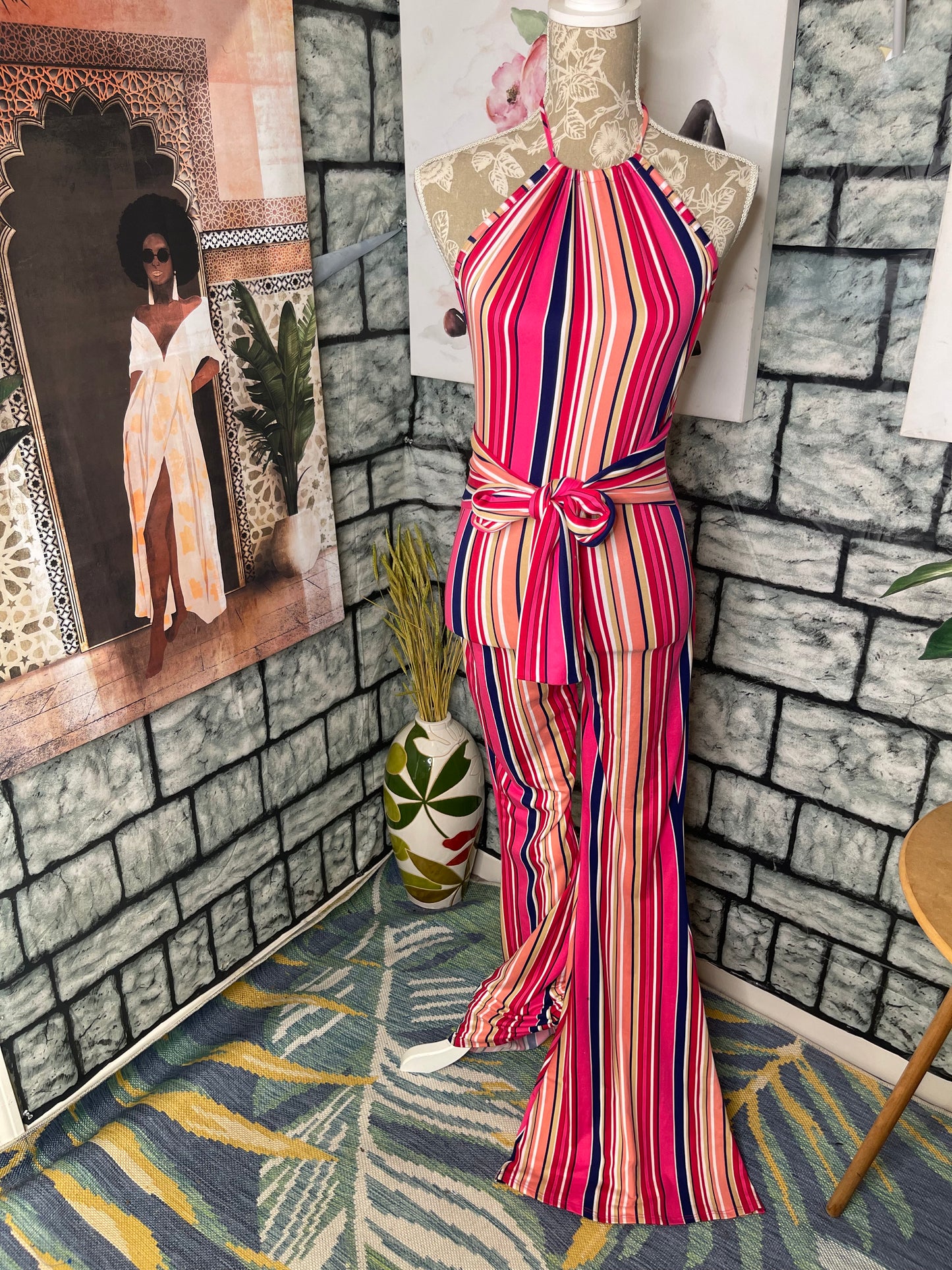 Magic Pink Tan Print Jumpsuit Women sz Medium