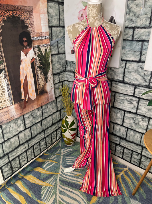 Magic Pink Tan Print Jumpsuit Women sz Medium