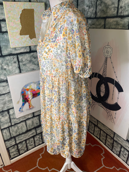 MSK Yellow Green Floral Dress Women sz Small