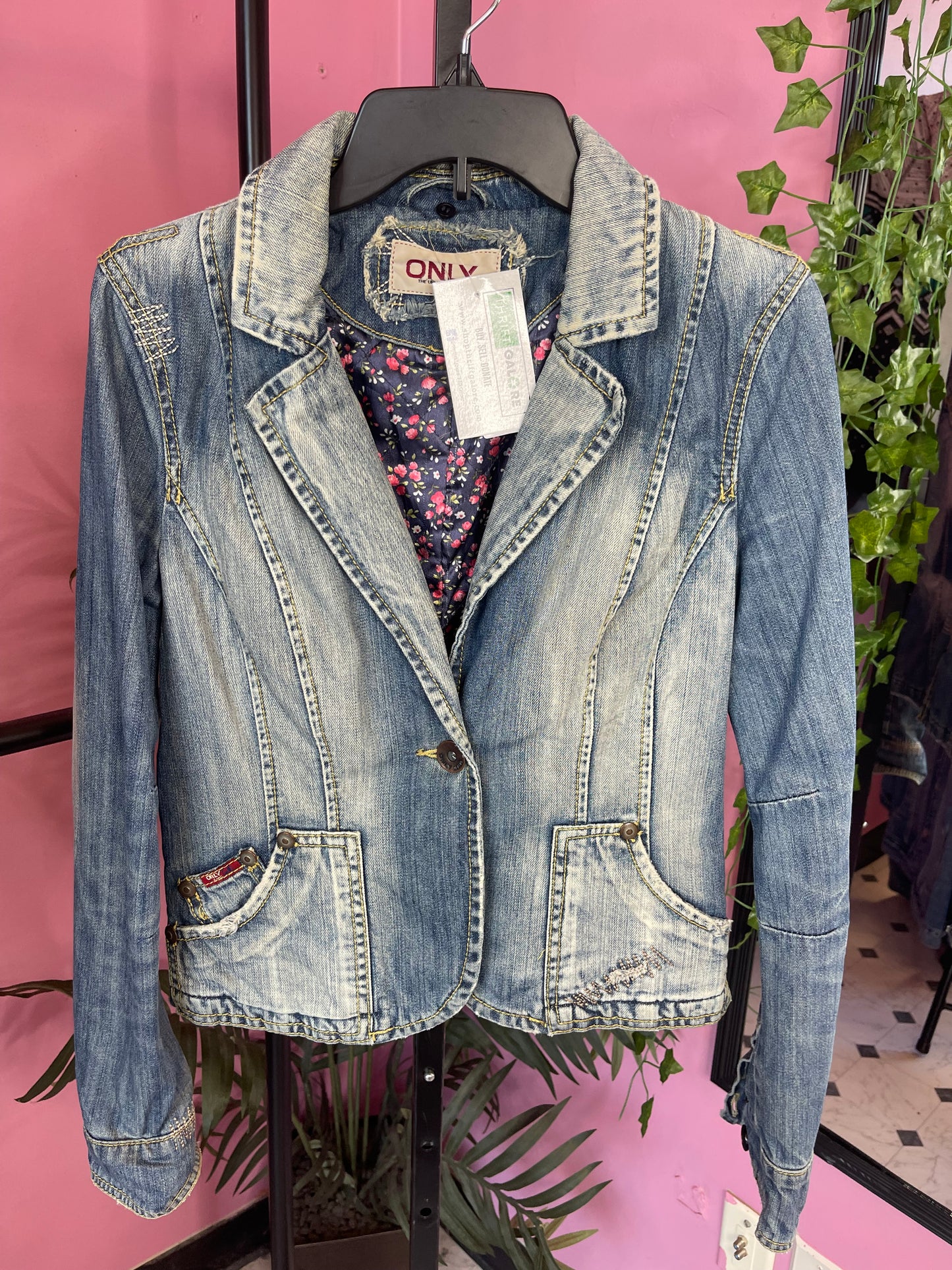 ONLY Blue Denim Blazer Women sz Small