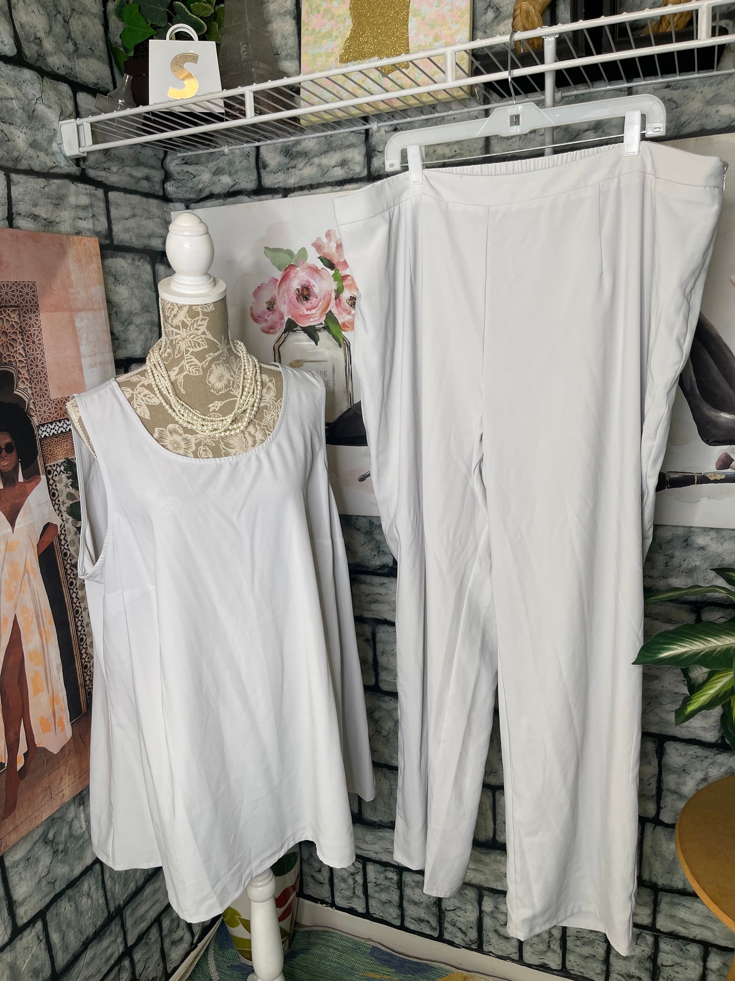 Midnight Velvet Gray 2 Piece Pants Set Women sz 2XL