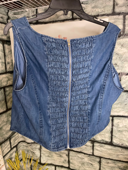 Lane Bryant Blue Denim Crop Blouse Women sz 18