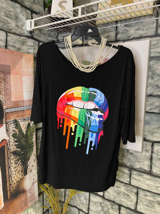 MagicmK Black Lips Shirt Women sz Large
