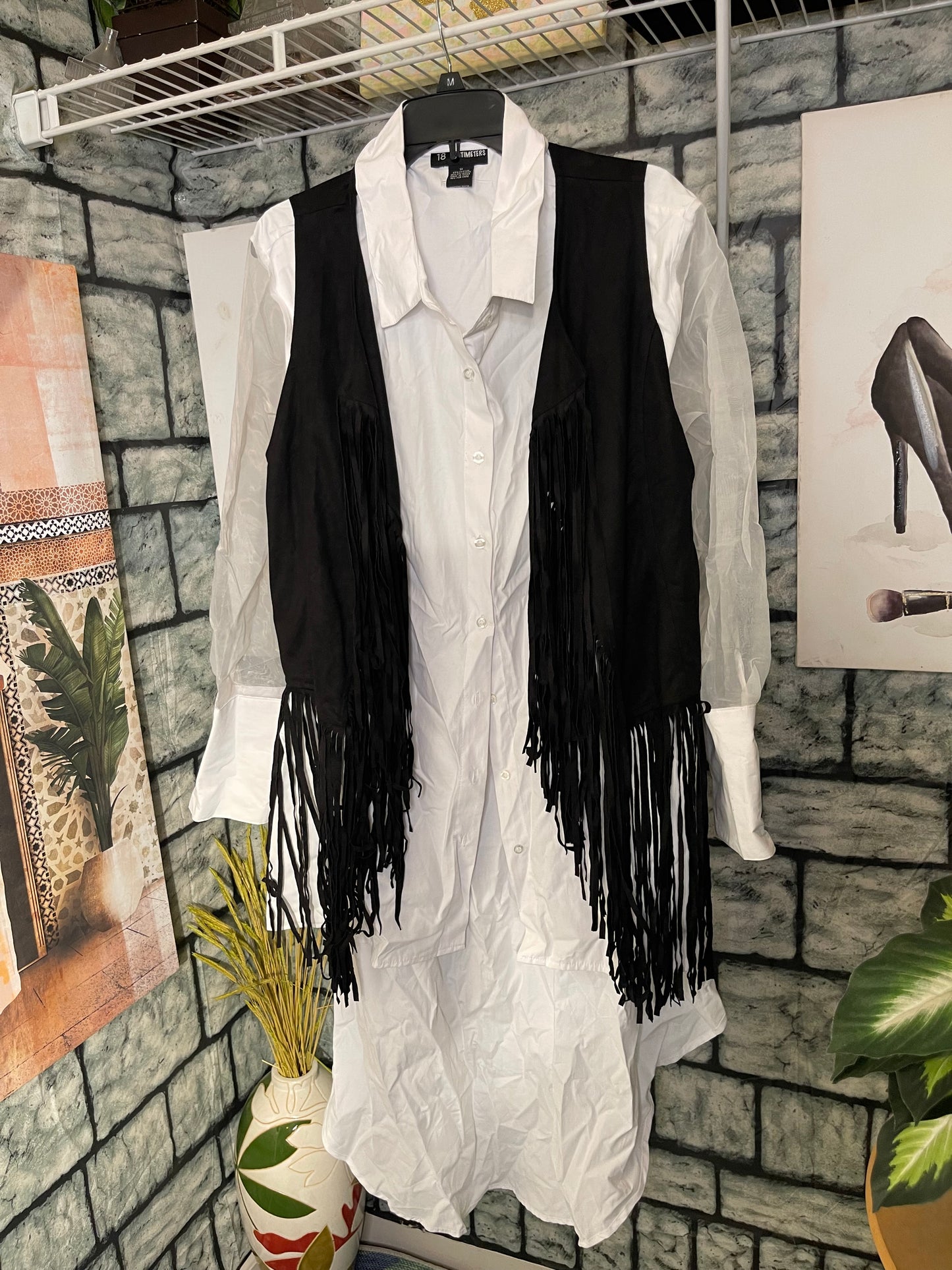 NEW 18 Centimeters White Black Fringe Blouse Wome sz 3XL