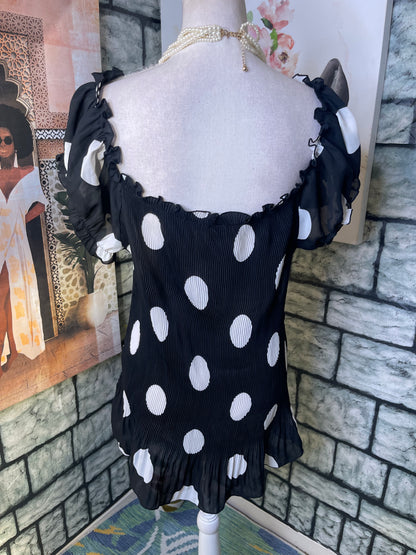 Milano Black White Polka Dot Blouse Women sz 2XL