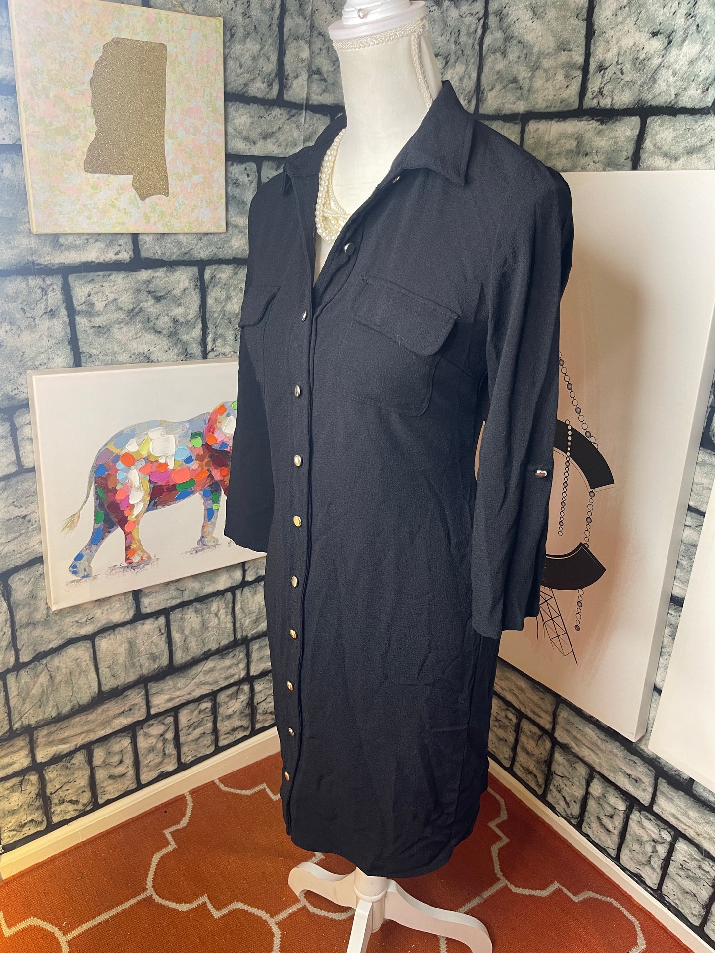 Est 1946 Black Button Dress Women sz XS