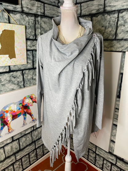Merry Fun Gray Fringe Blouse Women sz Large