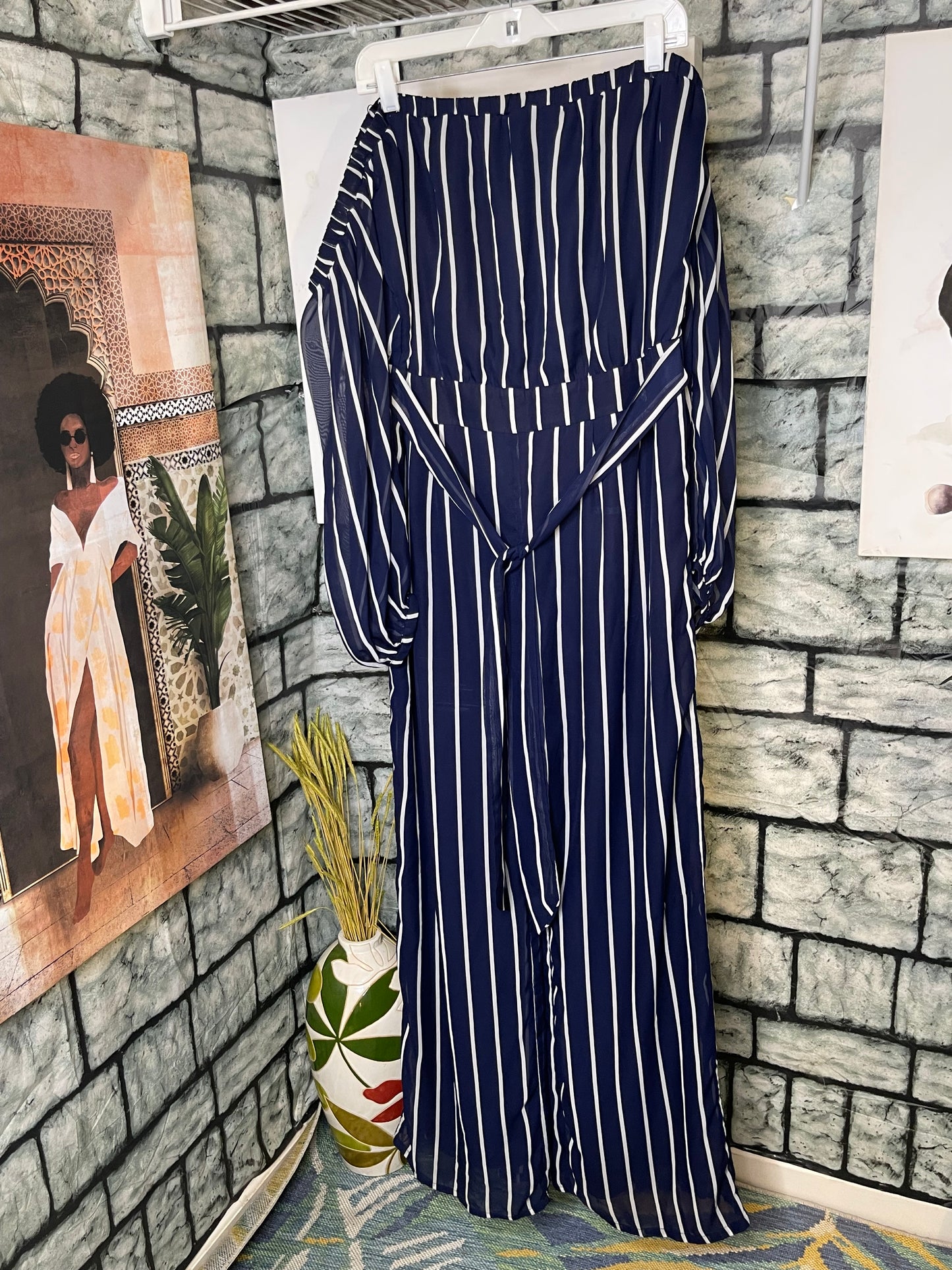Miss Avenue Blue White Jumpsuit Women sz 1XL