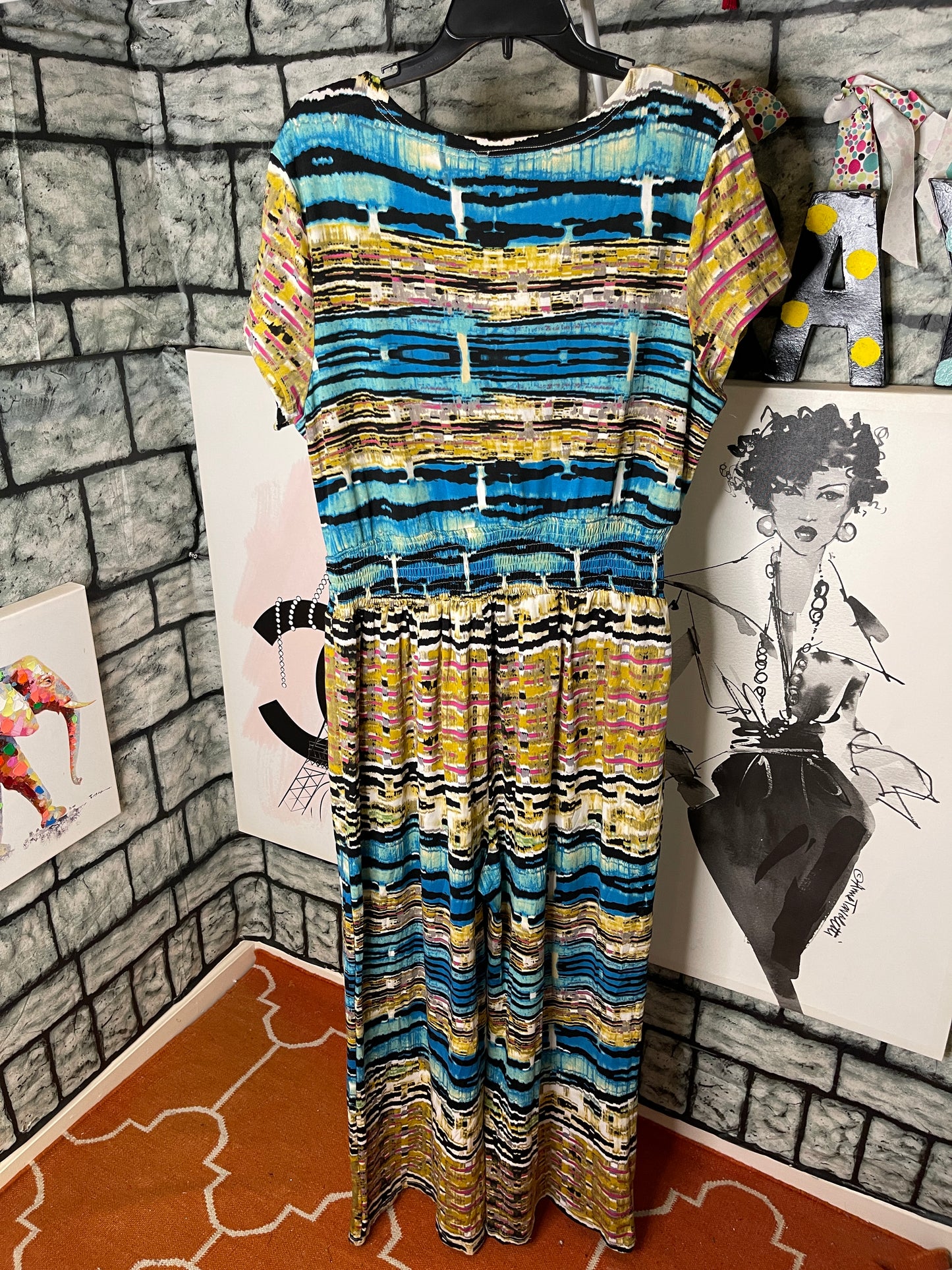 Magic Blue Green Print Jumpsuit Women sz 3XL