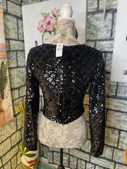 NEW Express Black Sequin Blouse Women sz Small