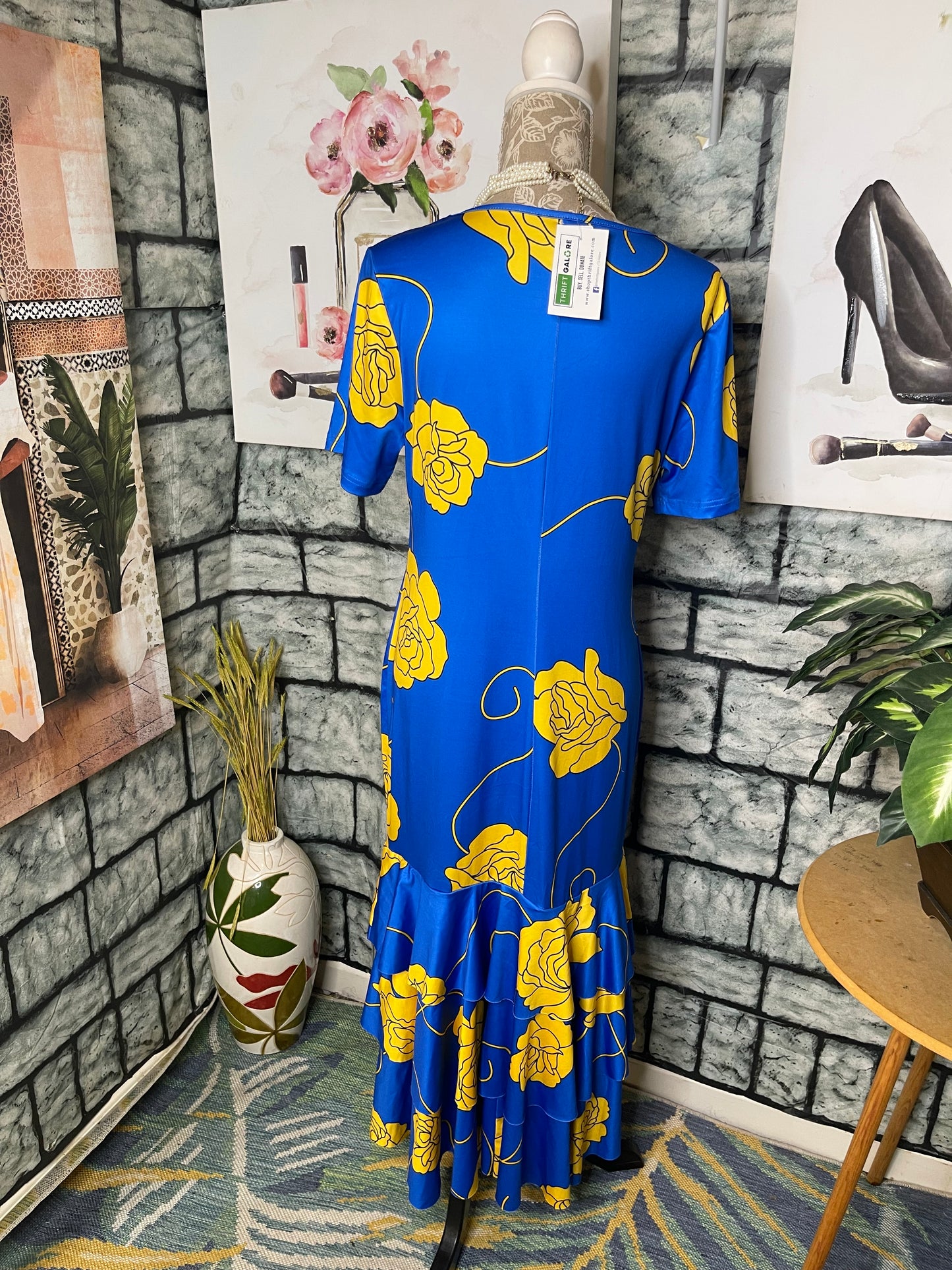 Shein Blue Yellow Floral Dress Women sz XL