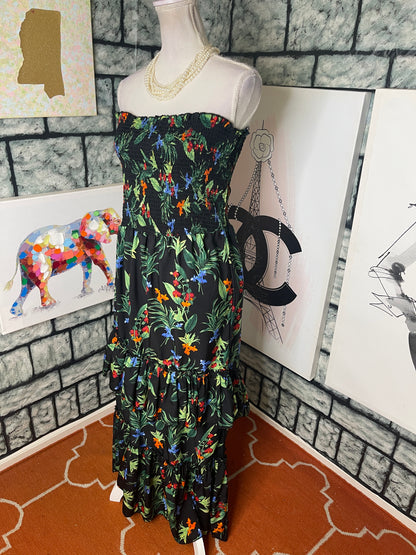 Mlle Gabrielle Black Green Floral button blouse / Dress Women sz 3XL