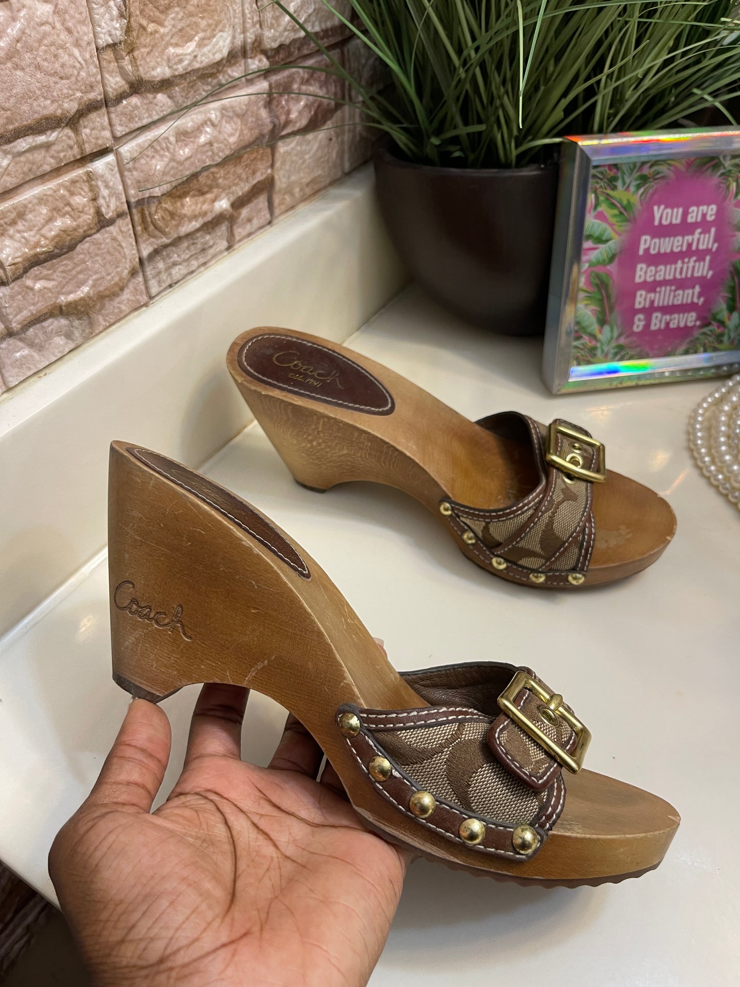 Coach Brown Wedge Sandals Women sz 8