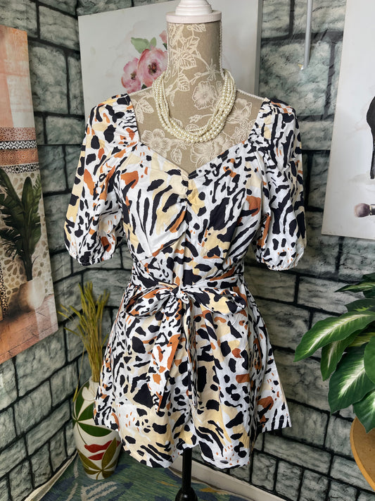 Brown Black Print Romper Women sz Large