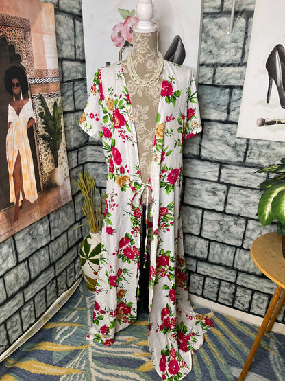 NEW Boohoo White Floral Duster Women sz 12