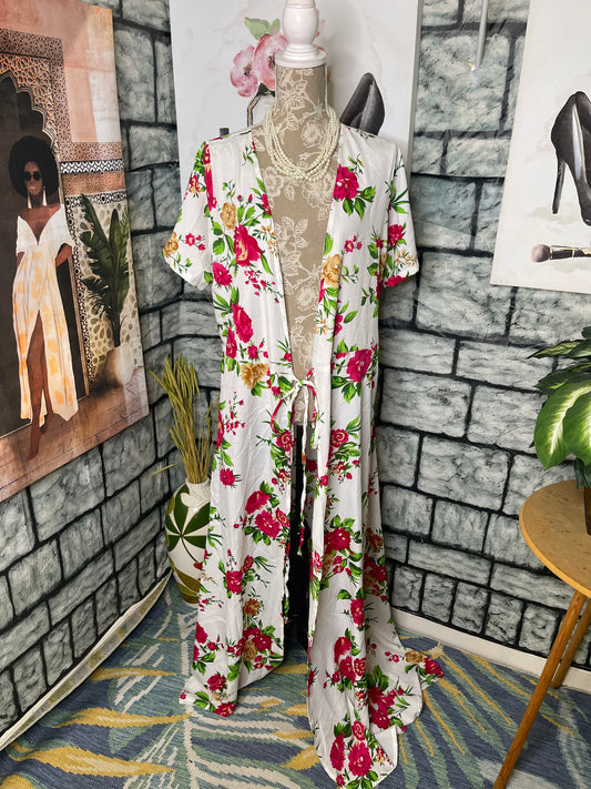 NEW Boohoo White Floral Duster Women sz 12
