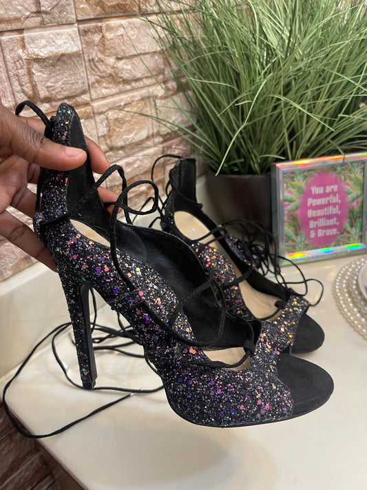 Qupid Purple Black Glitter Heels Women sz 8