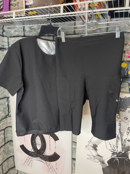 Nanohertz Black Fitness Sweat suit 2 piece Women sz Medium