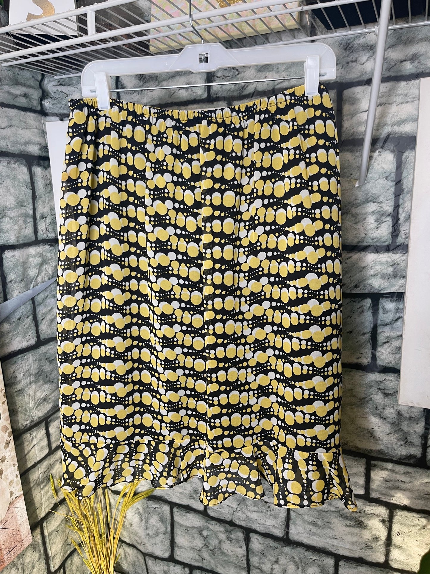 Olivia Matthews Black Yellow Print Skirt Women sz 18